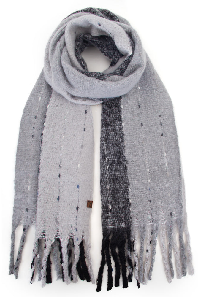 Vertical Multi Color Wide Stripe Woven Winter Scarf- Gray