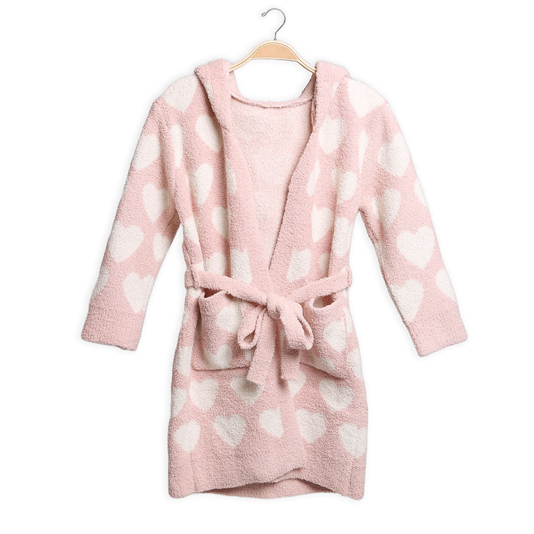 Children's HEART Print Luxury Soft Hooded Robe