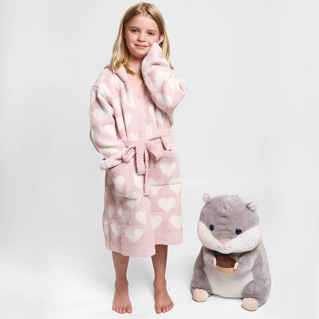 Children's HEART Print Luxury Soft Hooded Robe