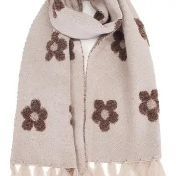 Daisy Pattern Scarf- Beige