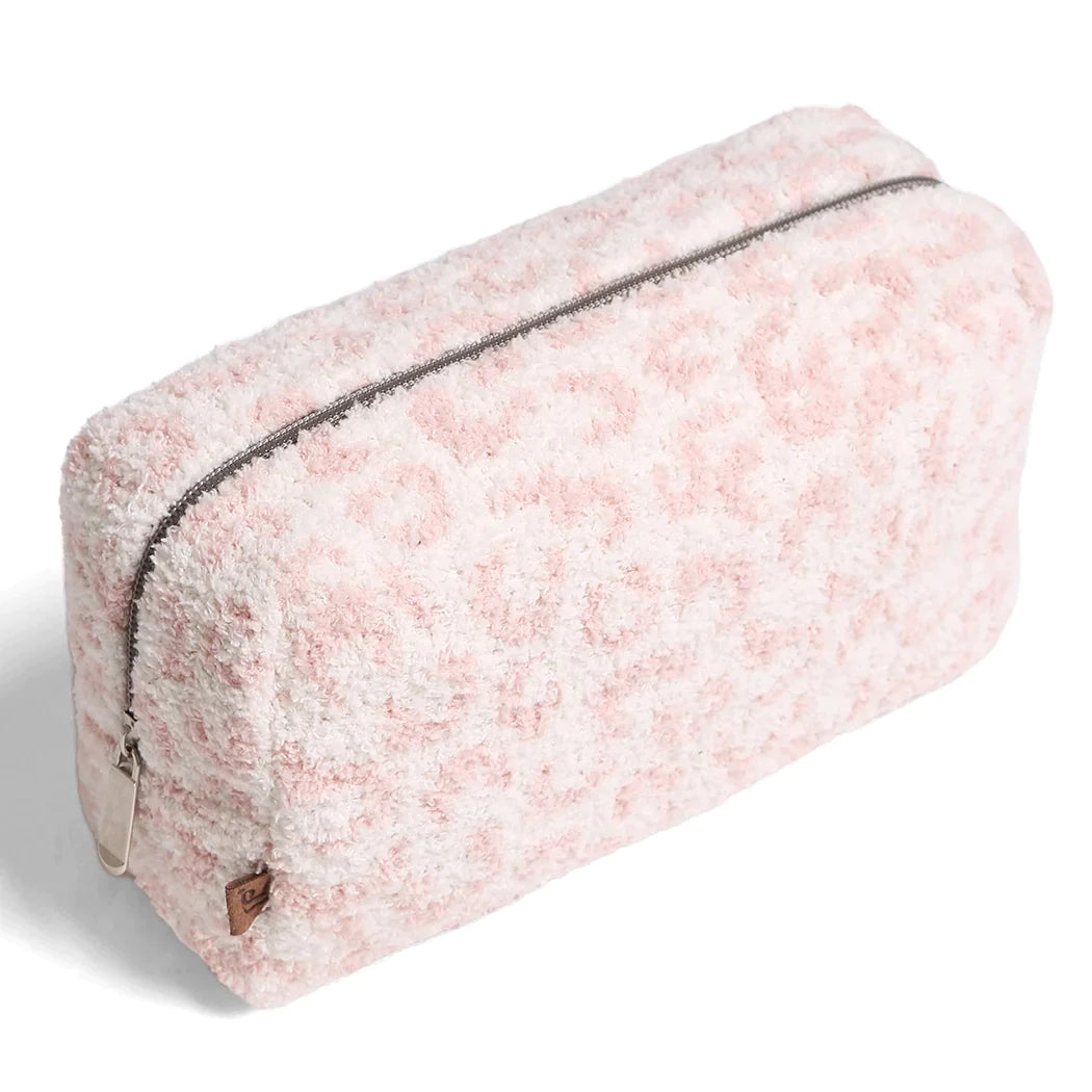 Large Leopard Print Luxury Soft Travel Pouch Pink