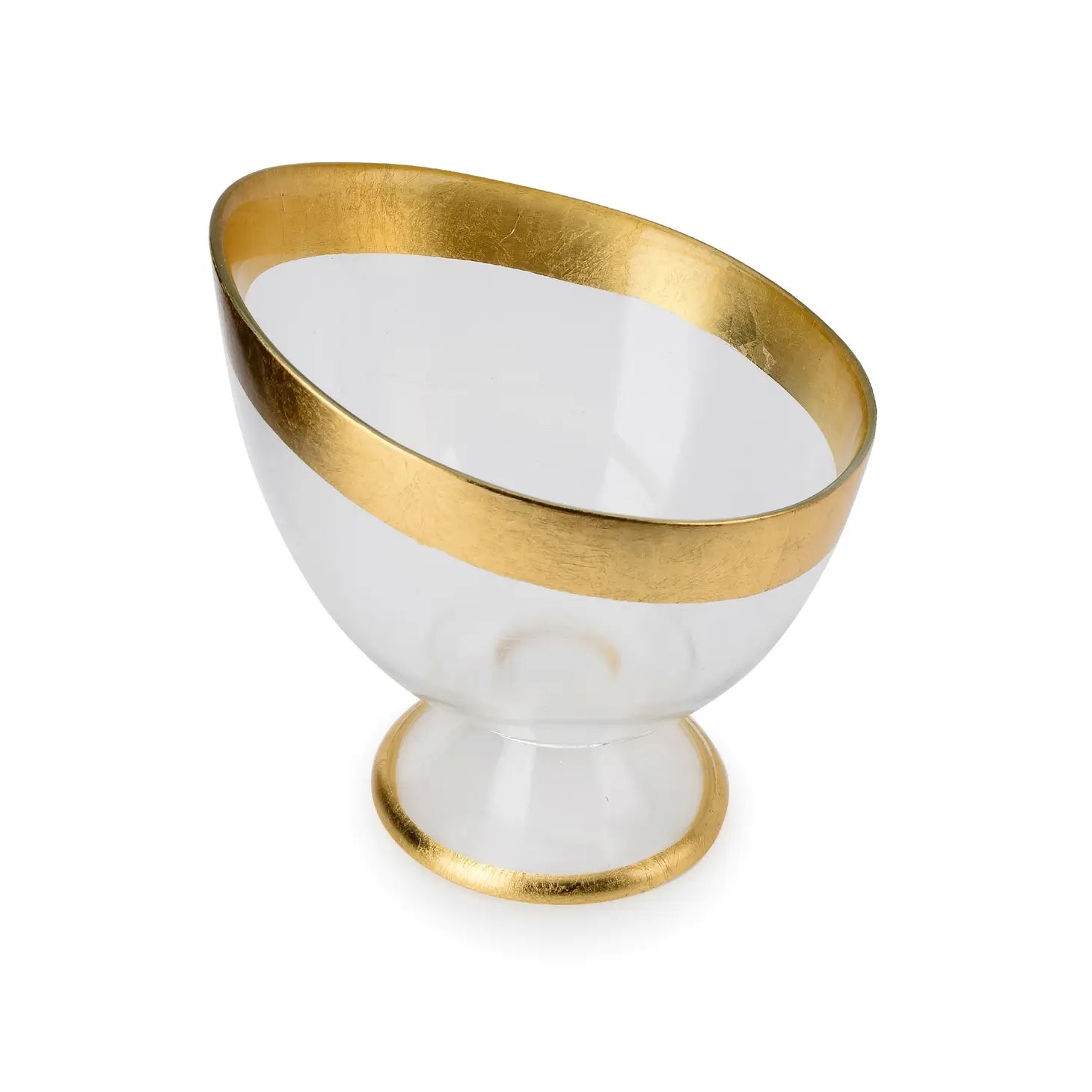 Glass Footed Gold Candy Bowl - 6.75” D