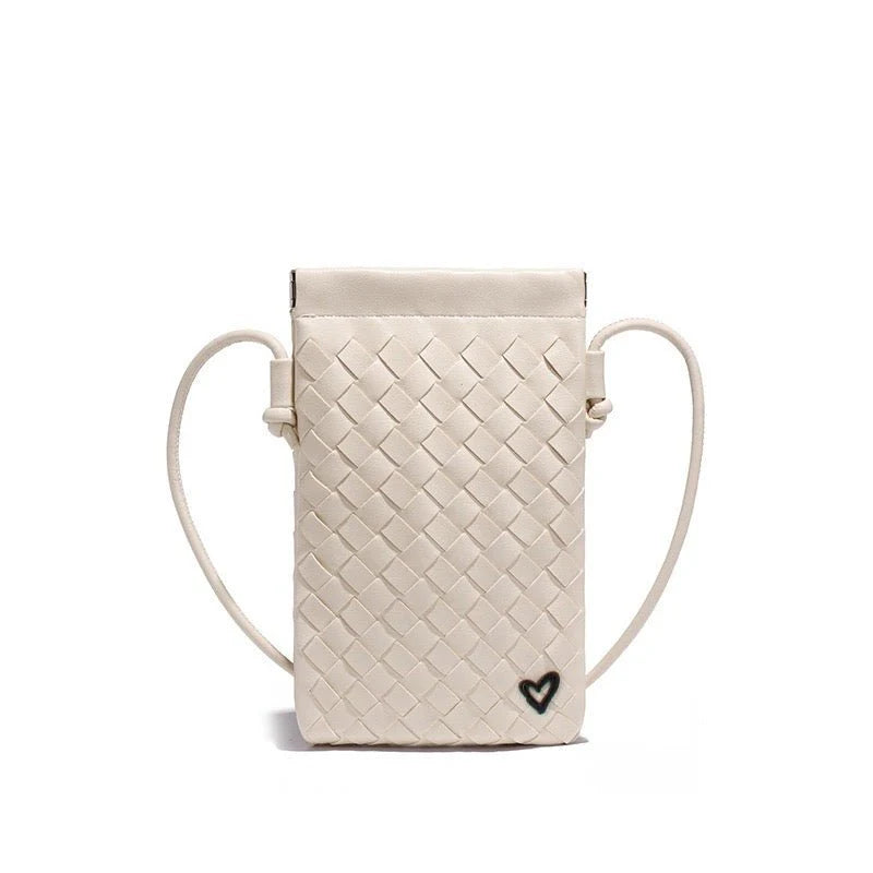 SHERWOOD WOVEN VEGAN LEATHER PHONE CROSSBODY - sand