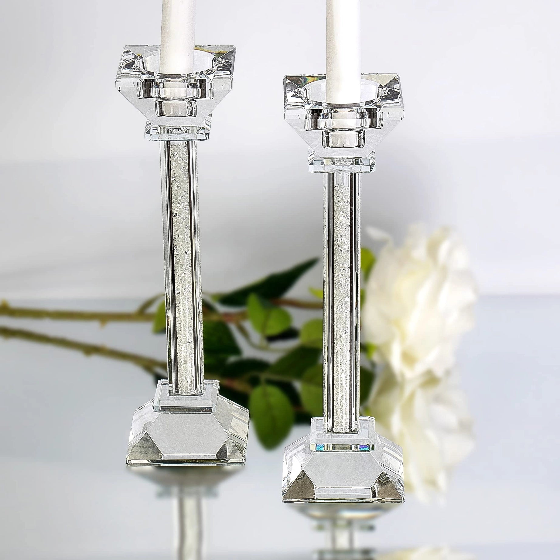 Crystal Candlesticks with Crushed Gemstones - Tall
