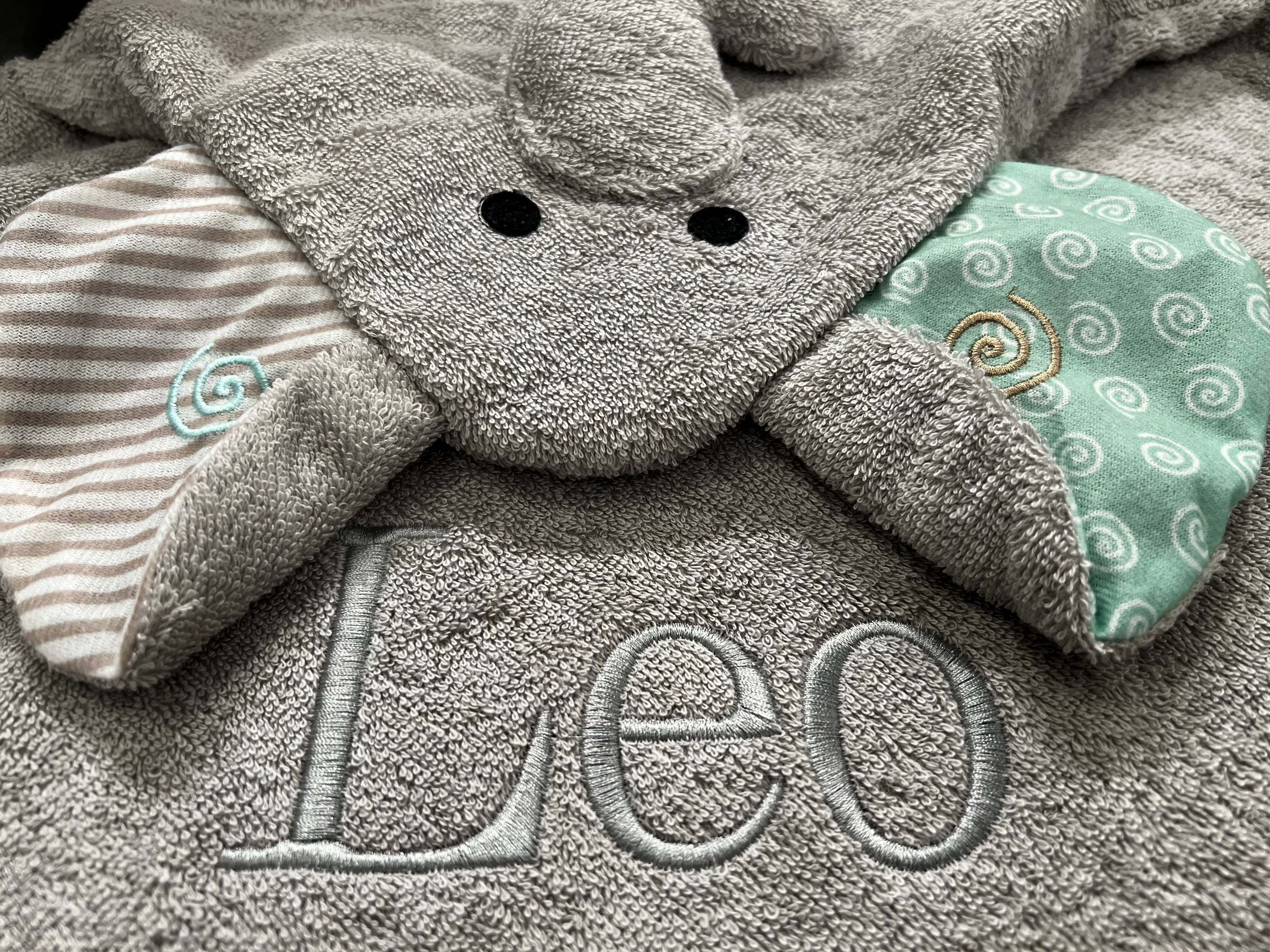 Personalized Baby Bath Towel -  Snow Terry Hooded - Elle Elephant