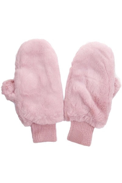 Pink Faux Fur Mittens with Sherpa Lining