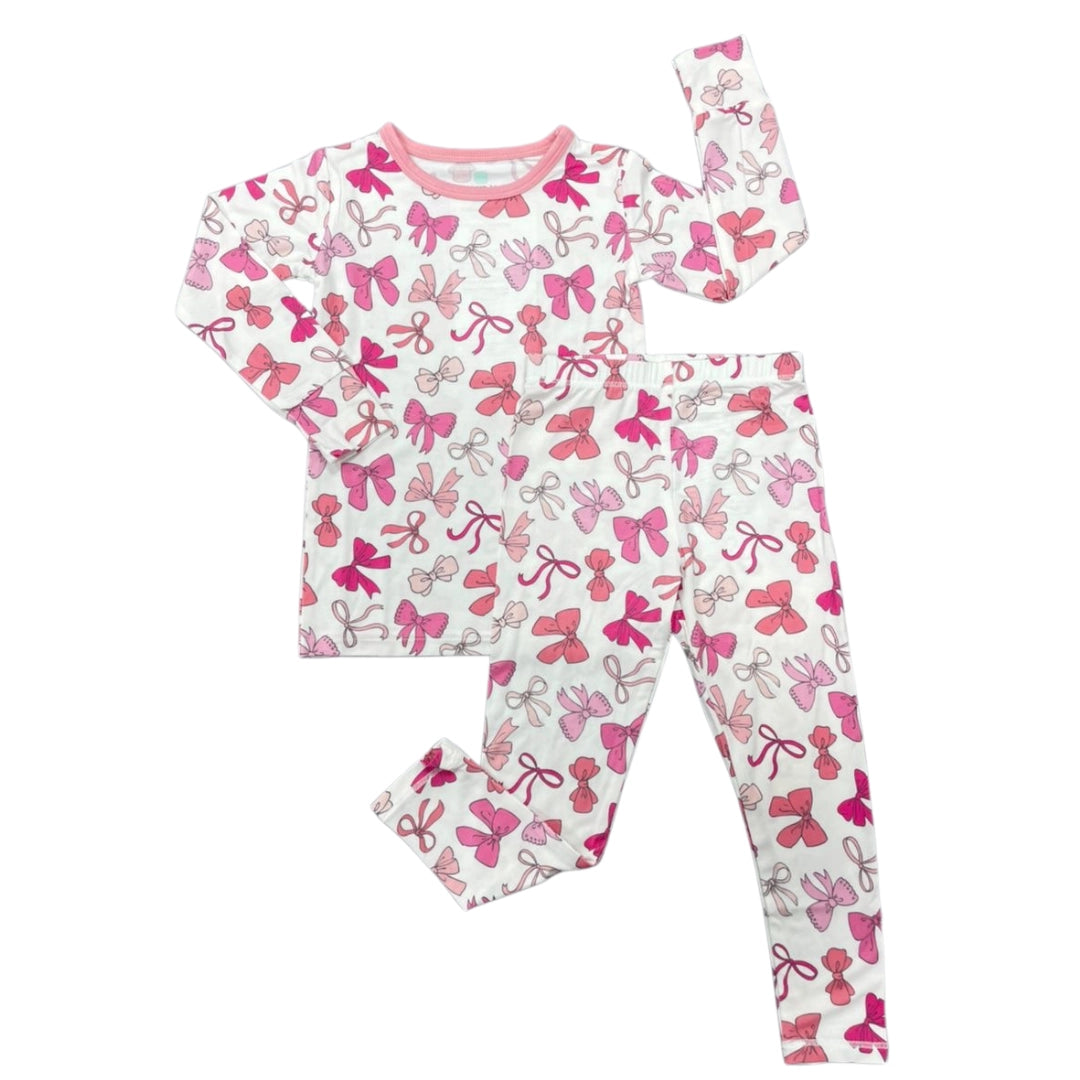 Ensemble pyjama à manches longues avec nœuds roses