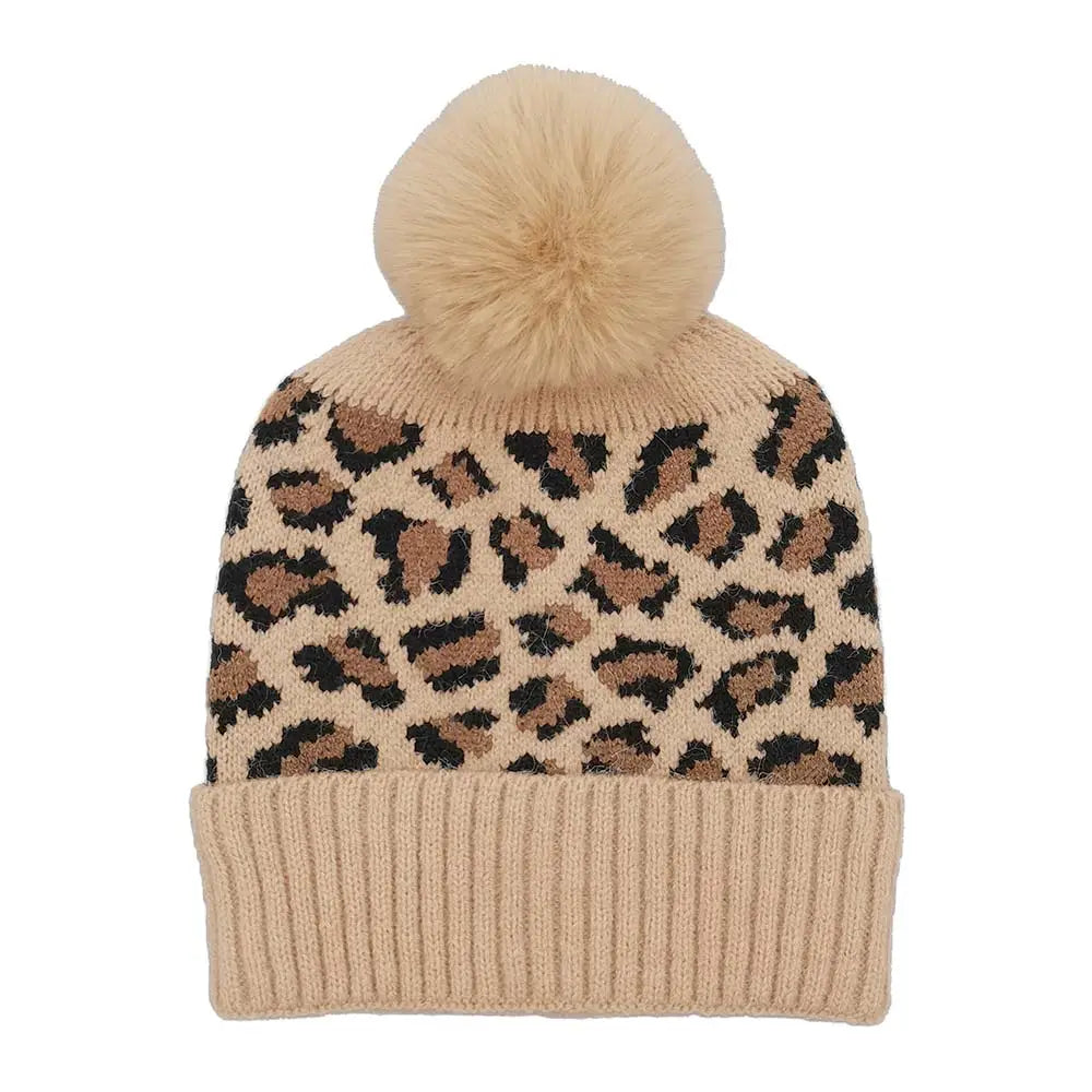 Leopard Pattern Sherpa Lined Tuque