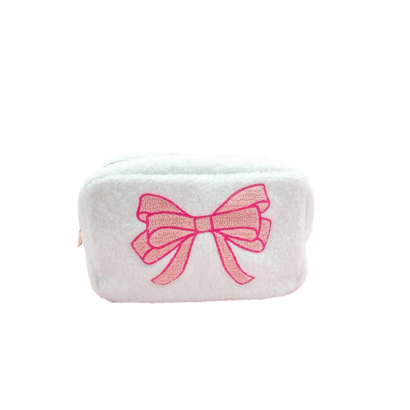 Pink Bow Teddy Cosmetic Zipper Bag - Large