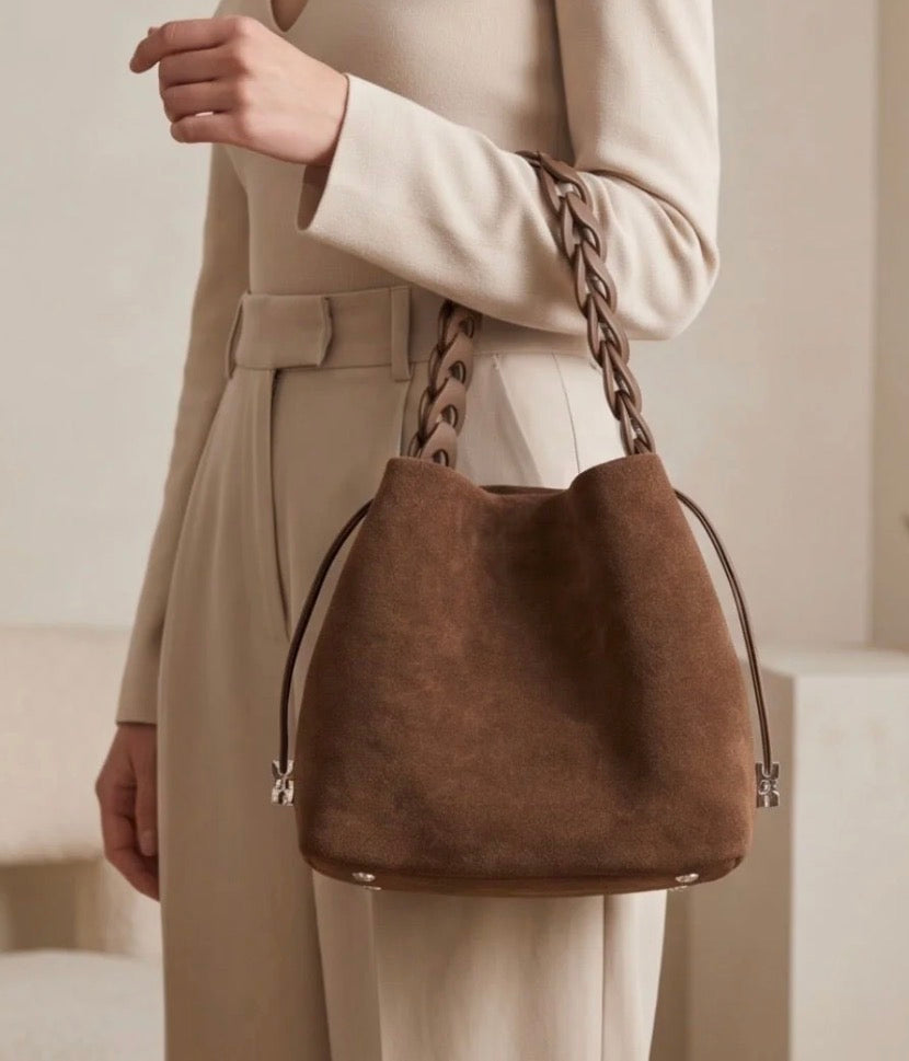 Suede bucket bag - brown