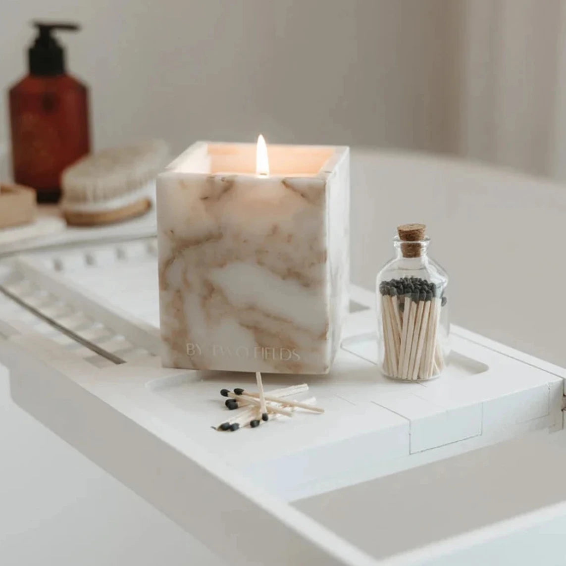 Refillable Stone Candle System- Light Calacatta