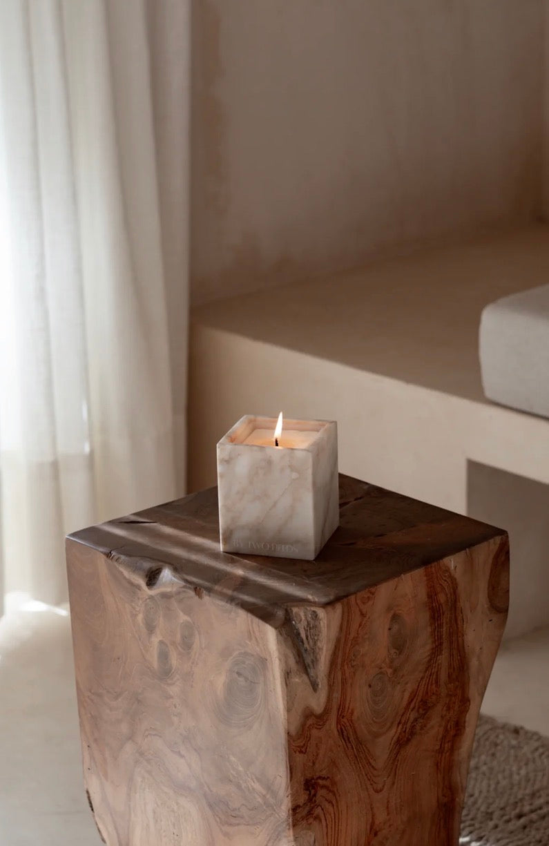 Refillable Stone Candle System- Light Calacatta