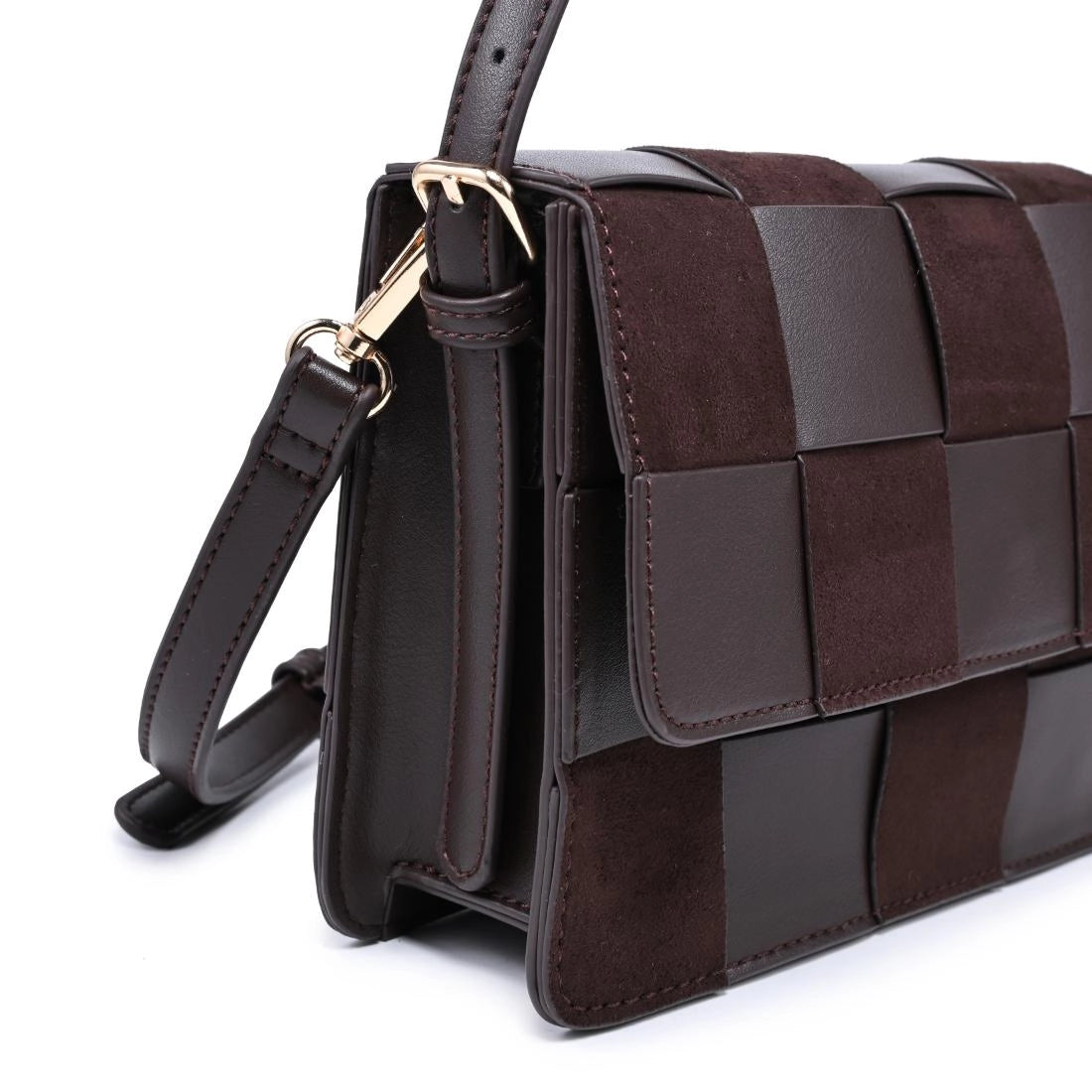 Vegan leather checkered Crossbody - chocolate