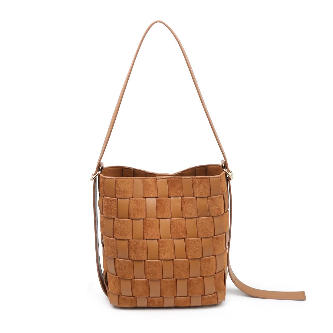 Vegan leather panel bucket bag - tan