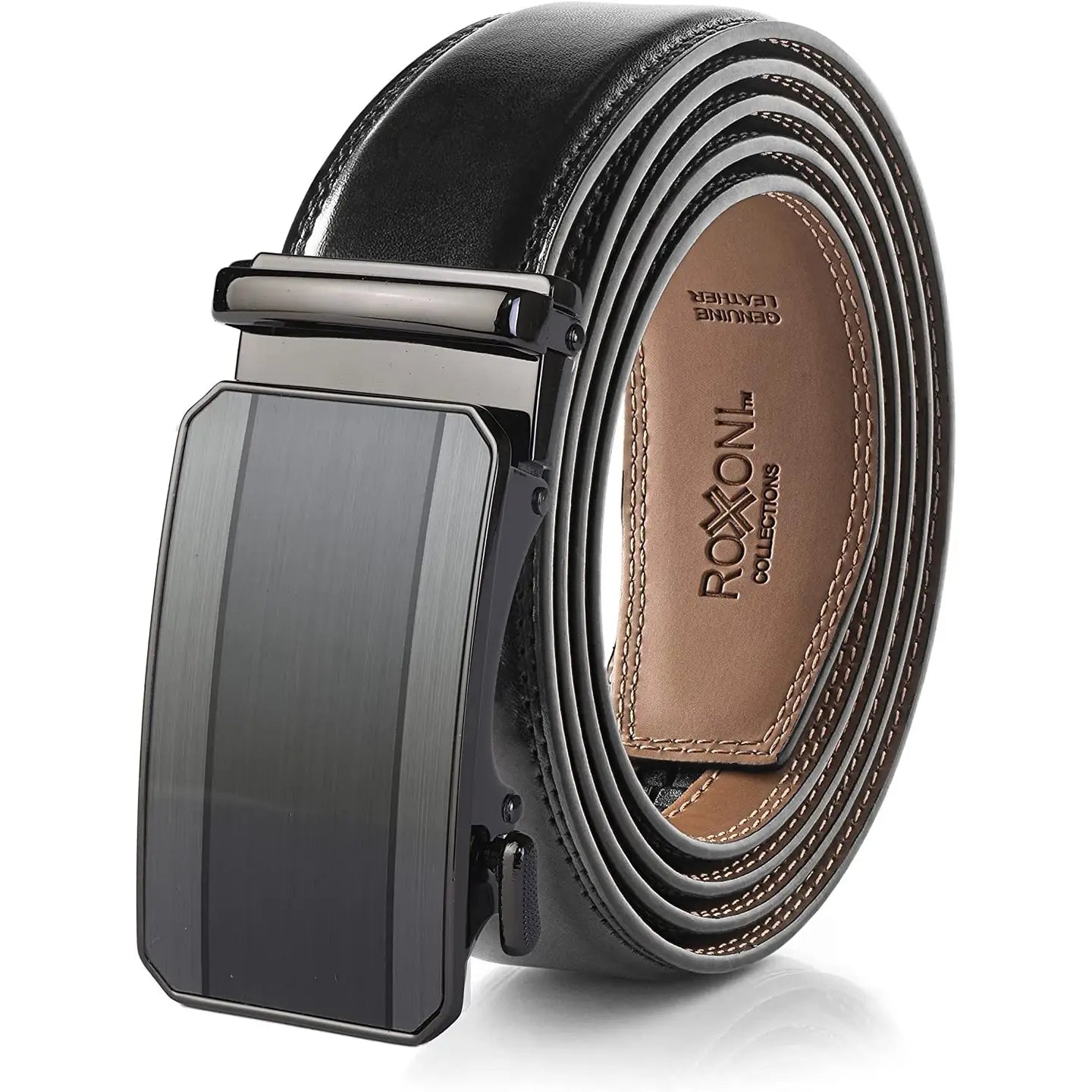 Men’S Genuine Leather Belt with Automatic Buckle- black gloss