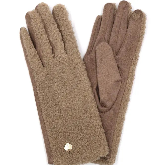 Fuzzy Sherpa Suede Smart Touch Winter Gloves TAUPE