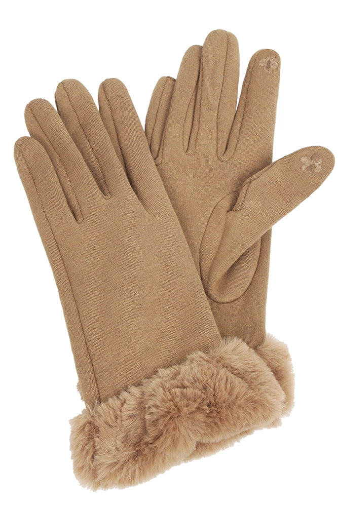 Faux fur accent gloves - taupe