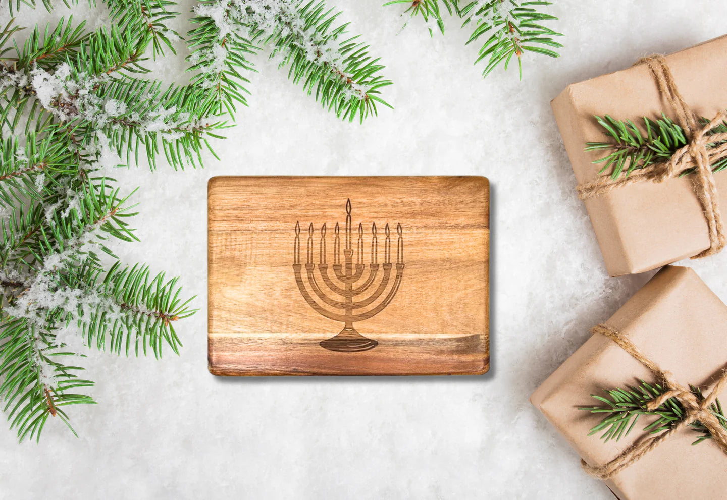 Menorah engraved wood board