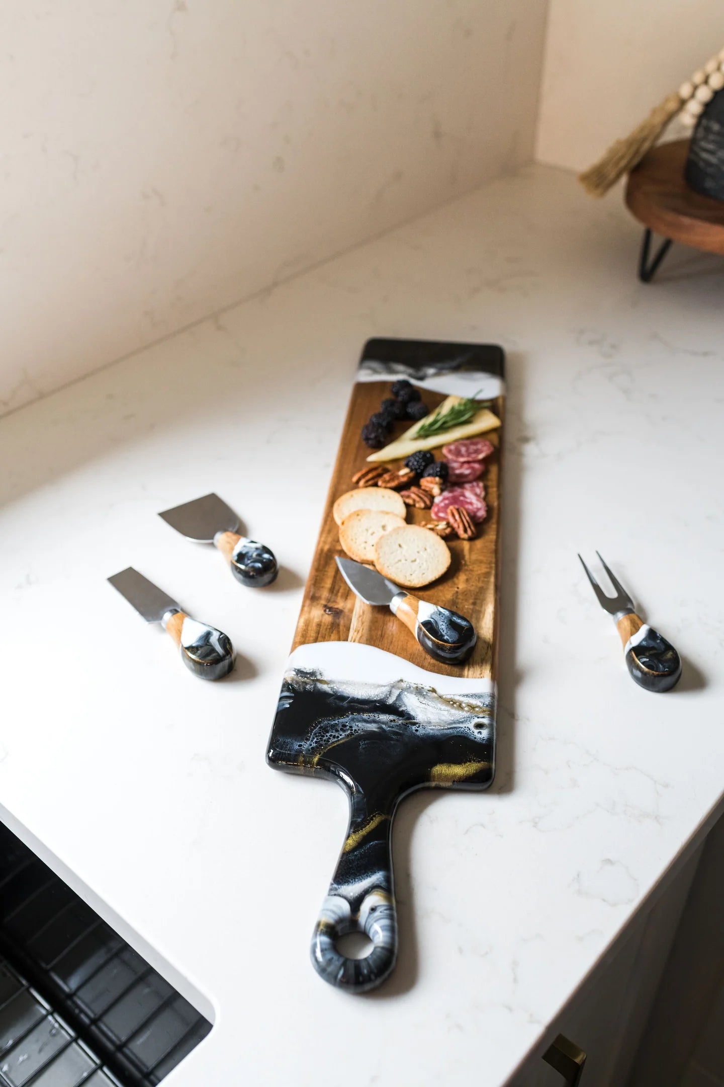 Resin Coated Cheese Knife Set - onyx