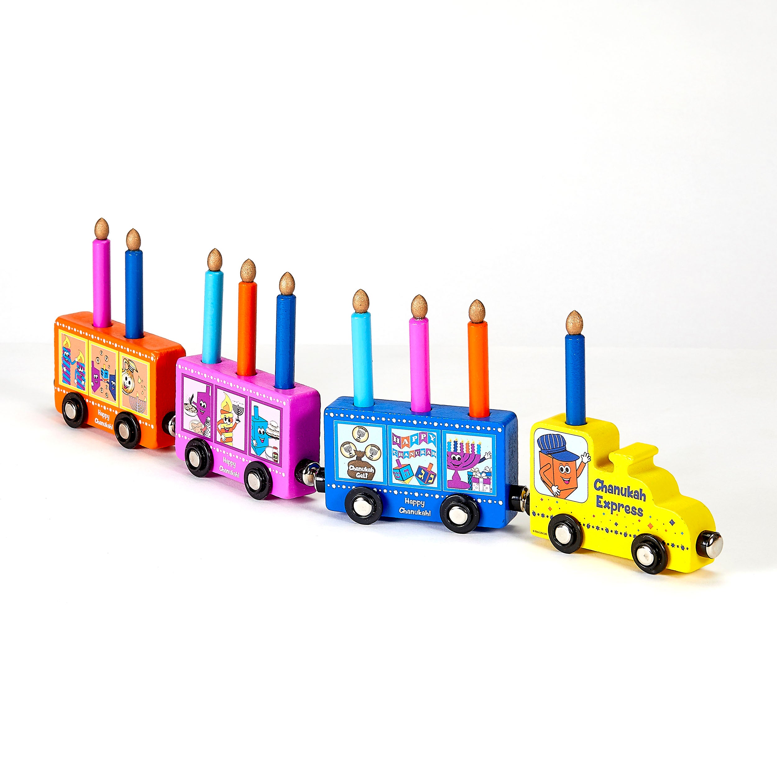 Play wood train menorah with removable candles