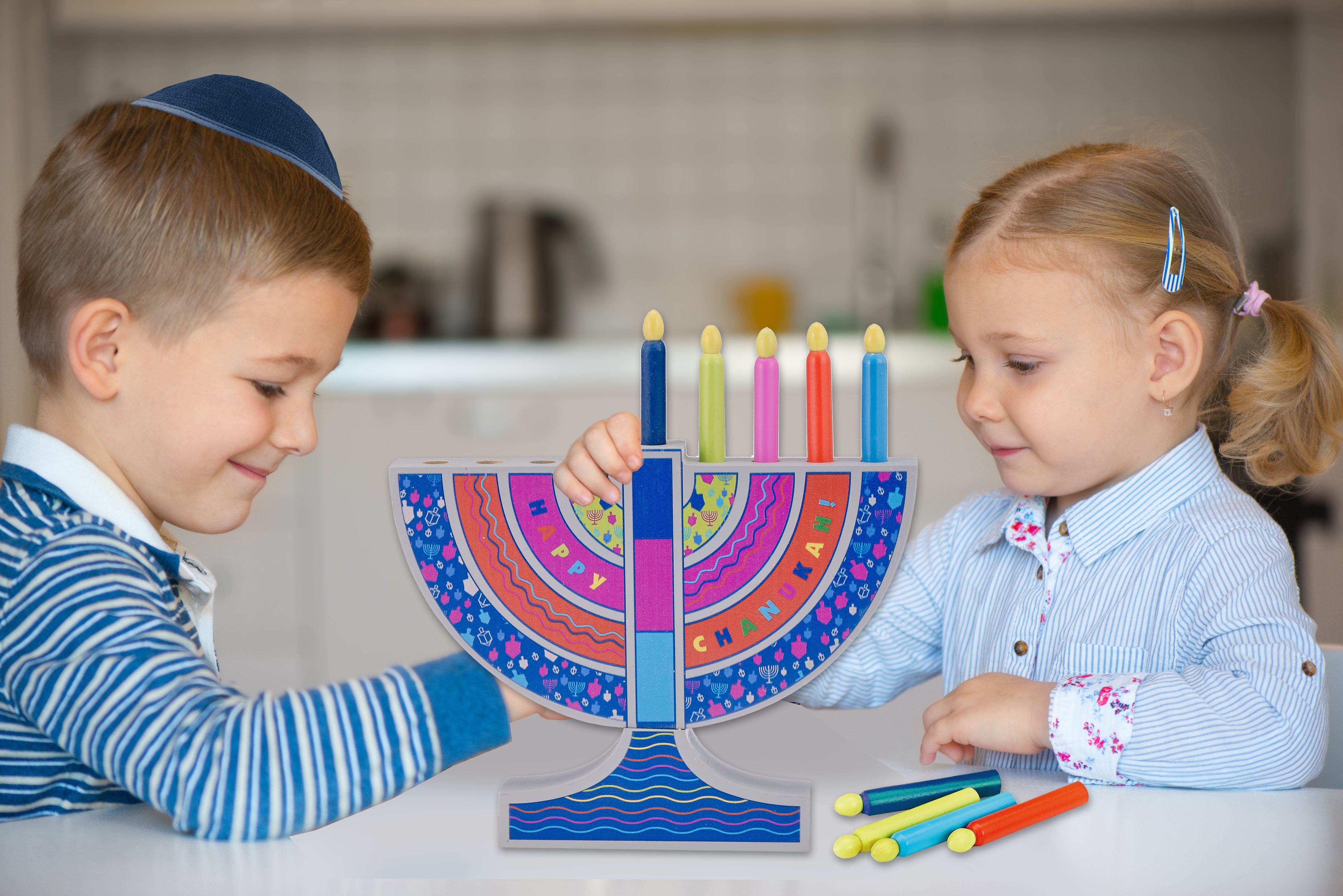 Play Wood Menorah With Removable Wood Candles