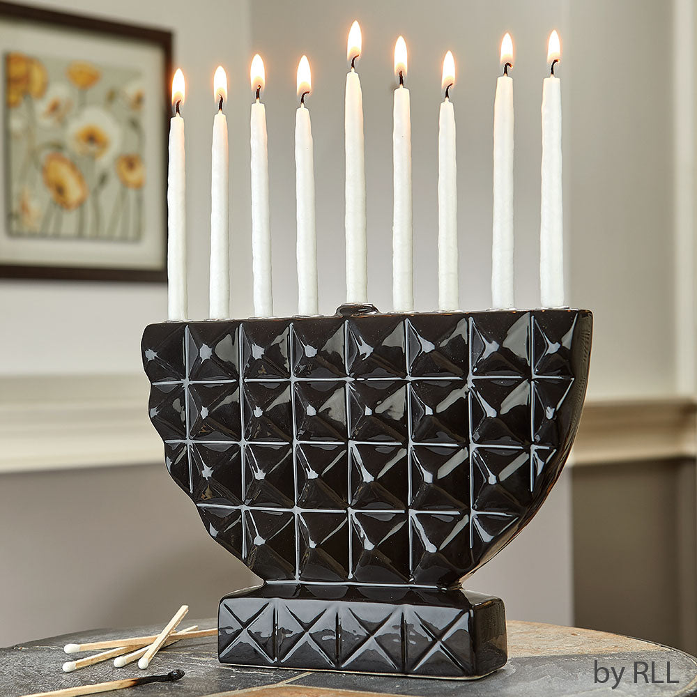 Black Geometric Hand-Painted Ceramic Menorah