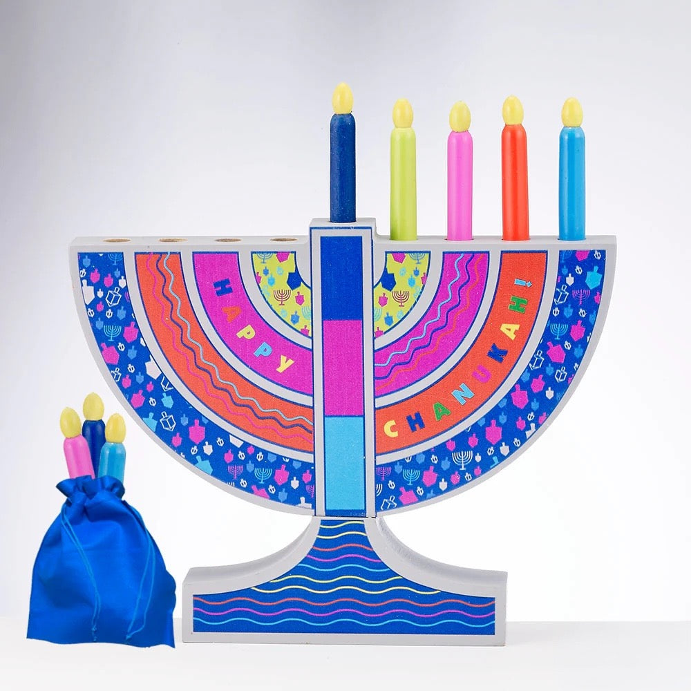 Play Wood Menorah With Removable Wood Candles