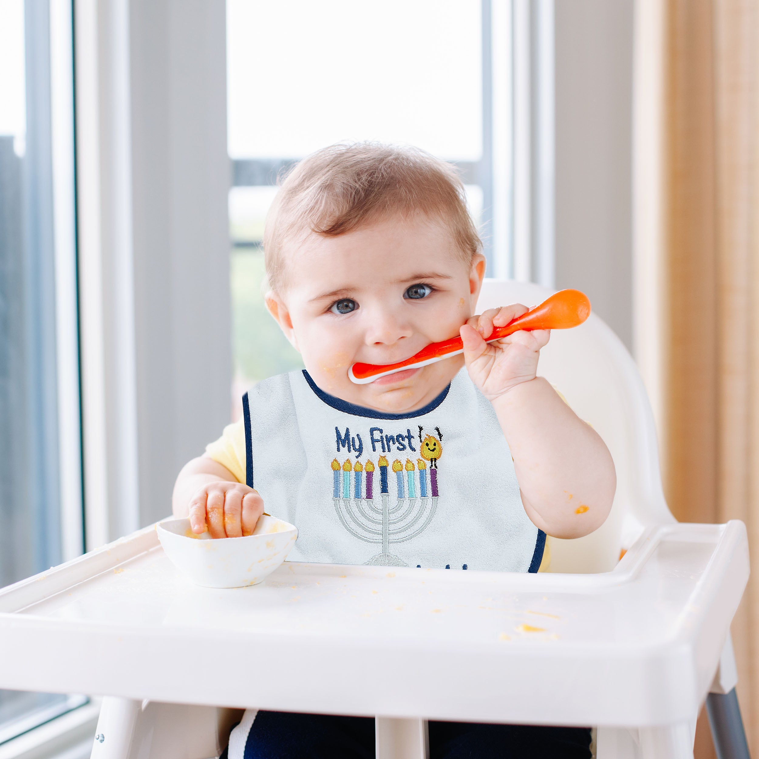 Chanukah Embroidered Bib, "My First Chanukah ! "