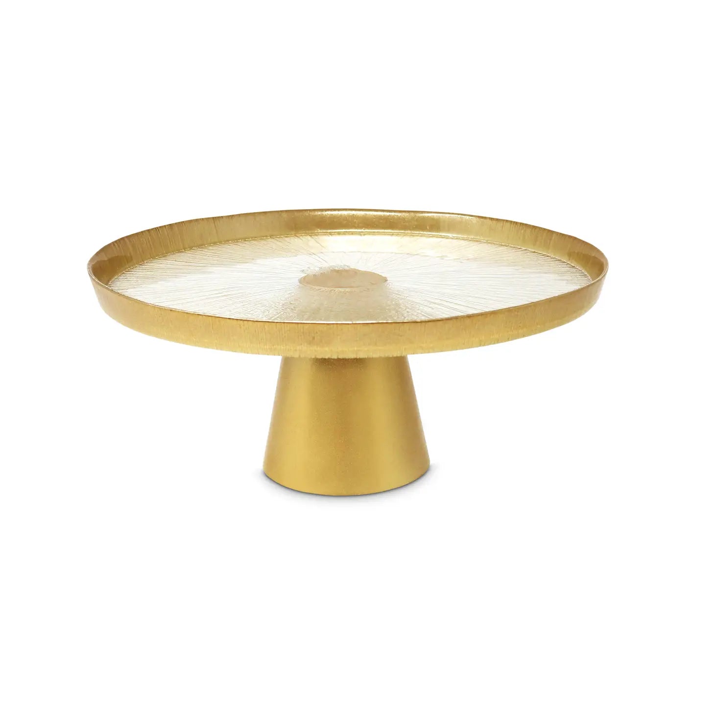 Glass Footed Cake Plate with Gold Rim
