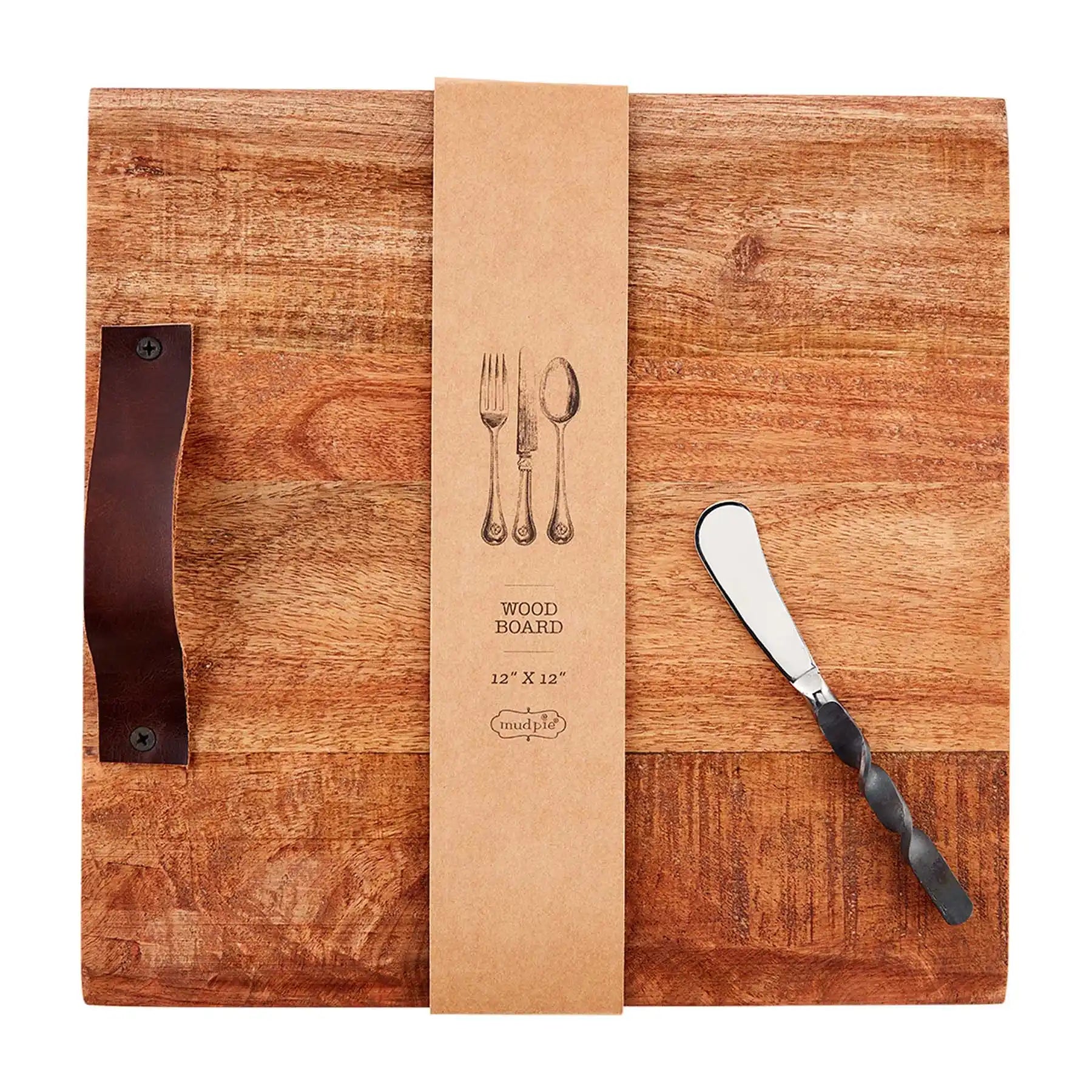 Mudpie Square Leather Handle Serving Board Set