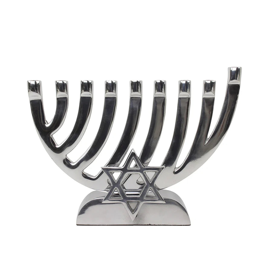 Bougie Menorah en métal poli avec étoile de David