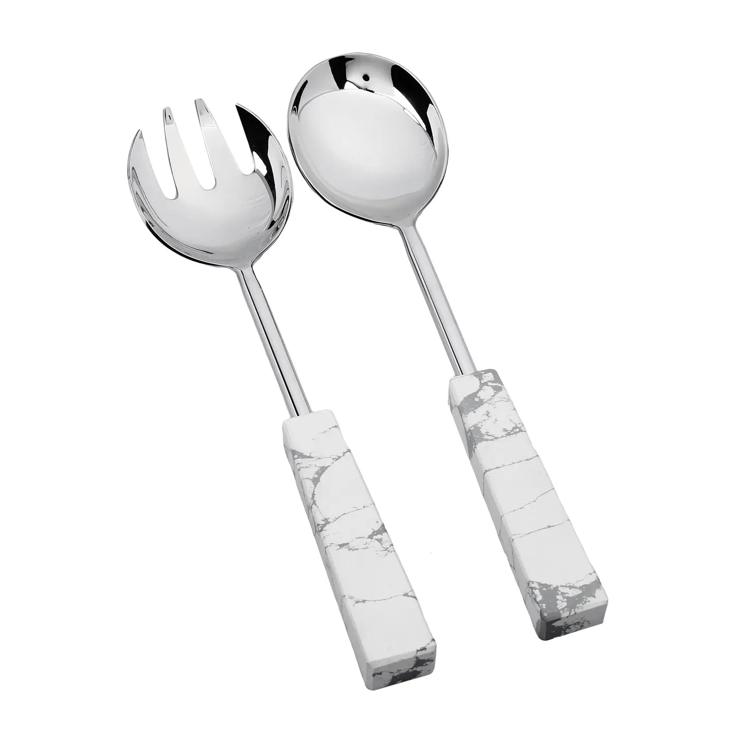 Stainless Steel Salad Servers with Marble Handles