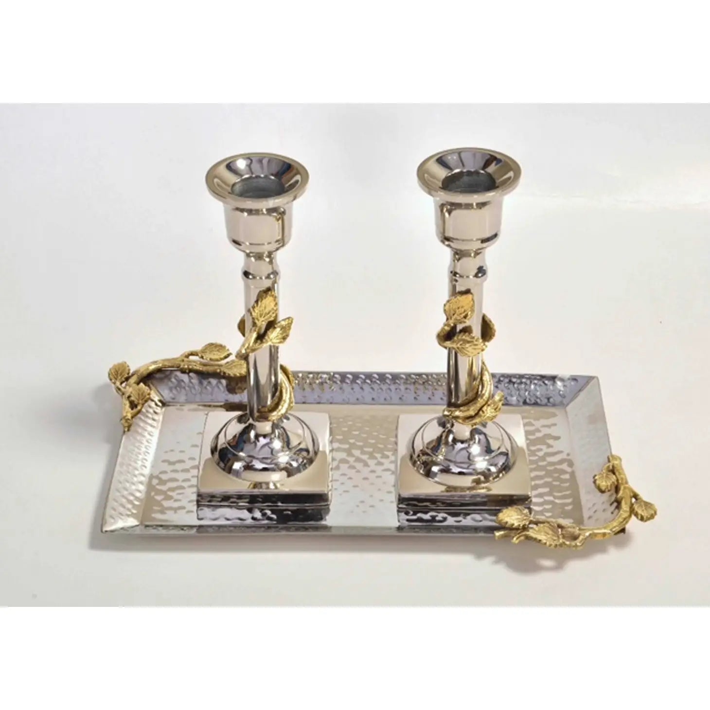 Gold/Nickel Leaf Candlestick Set