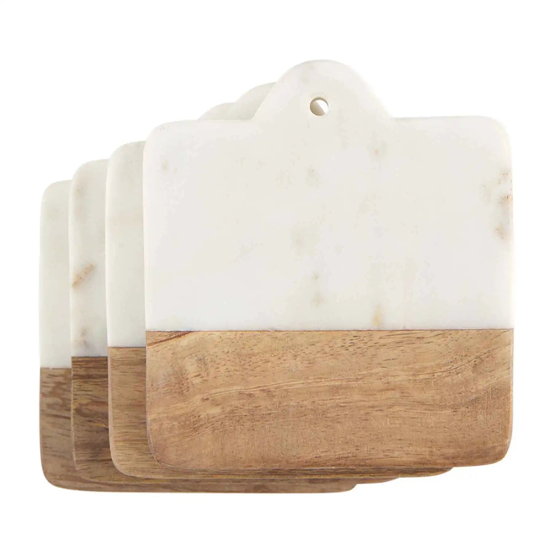 Mudpie Marble and Wood Square Coaster Set
