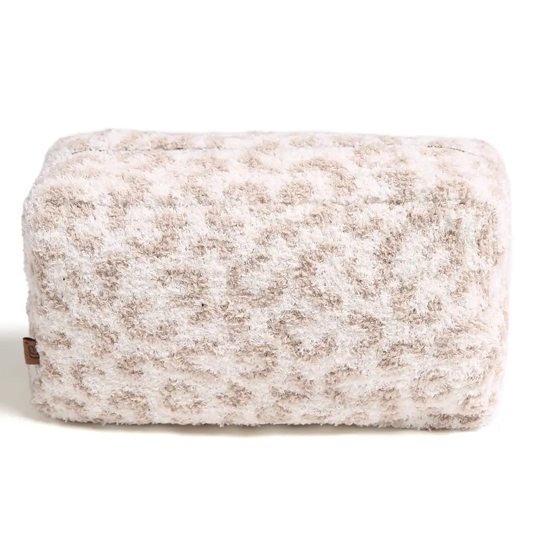 Large Leopard Print Luxury Soft Travel Pouch Beige