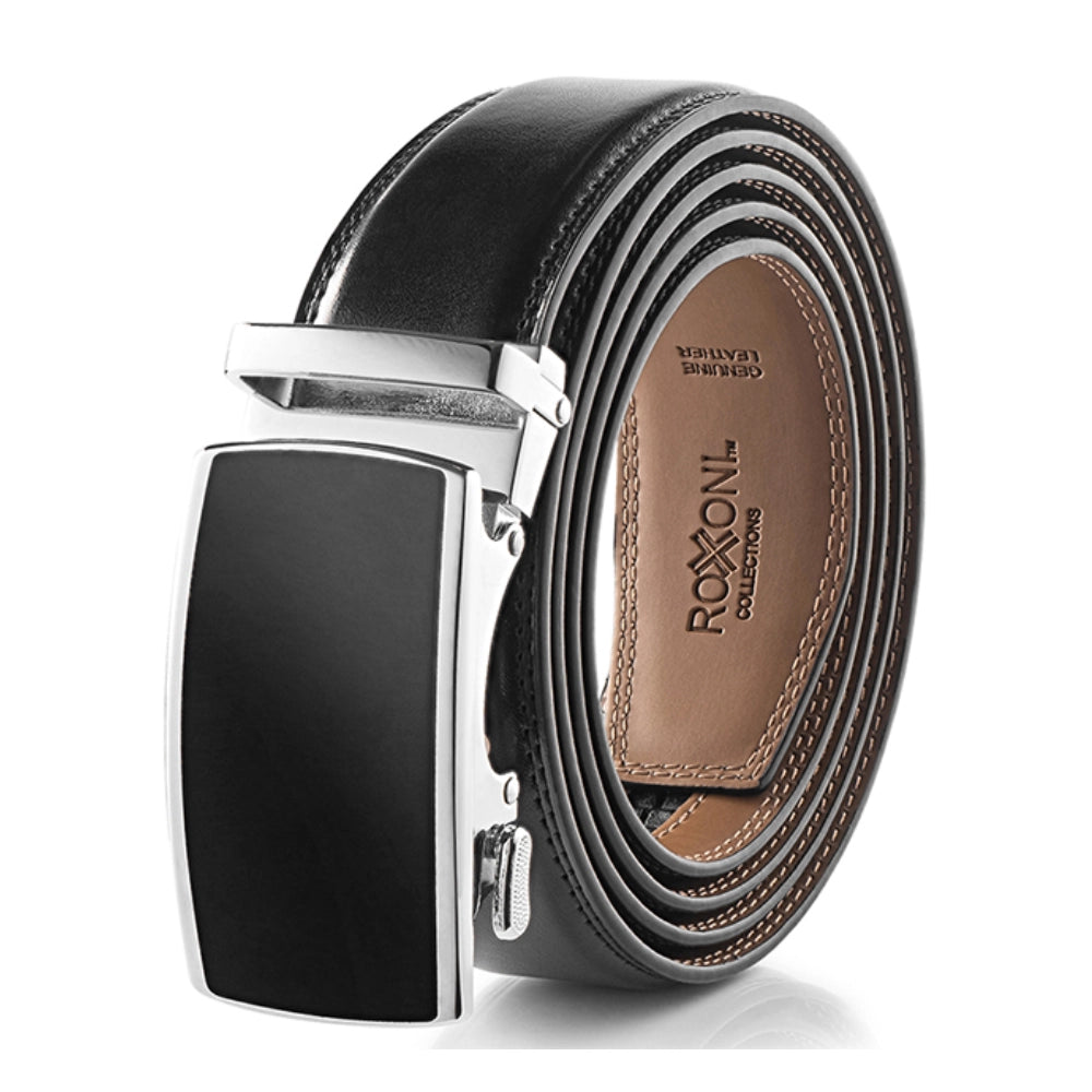 Men’S Genuine Leather Belt with Automatic Buckle- solid black