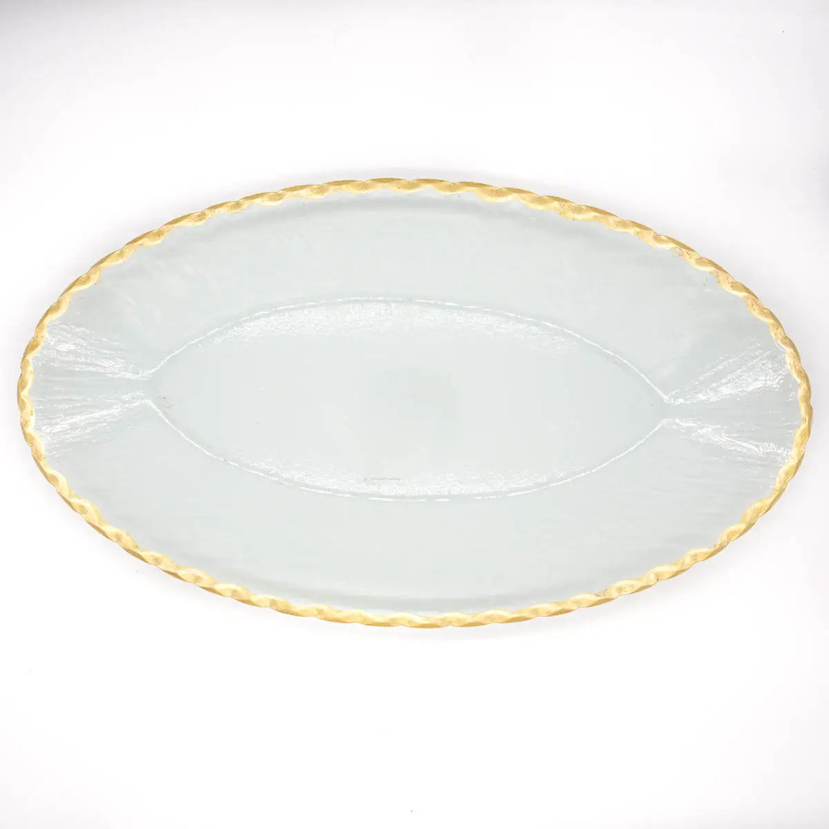Glass Oval Serving Tray w/Gold trim