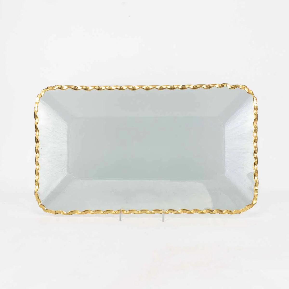 Glass Rectangle Serving Tray w/gold trim