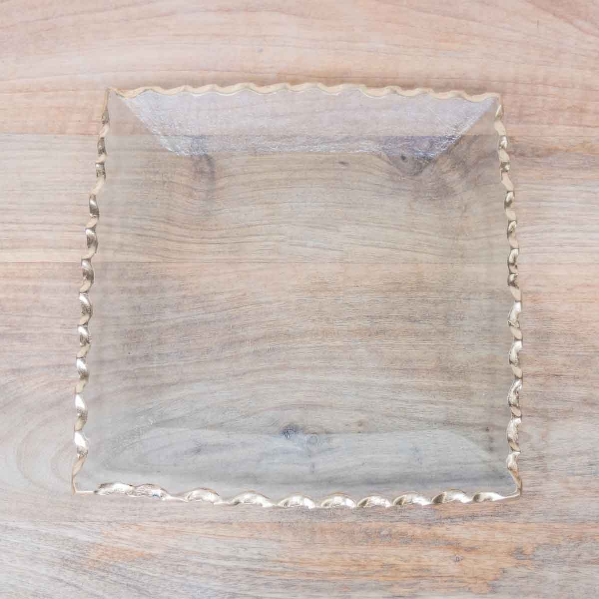 Glass Square Serving Tray w/gold trim