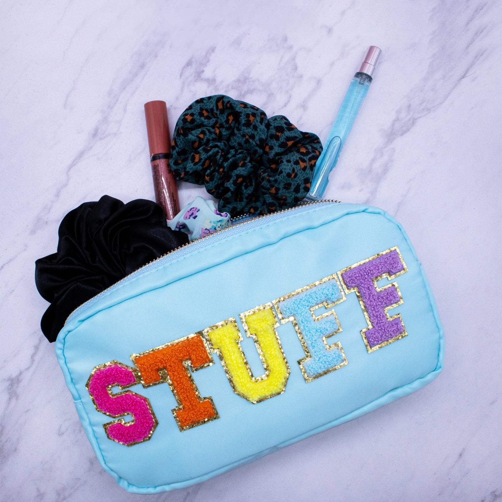 Preppy Nylon Chenille “Stuff” Travel Makeup Pouch