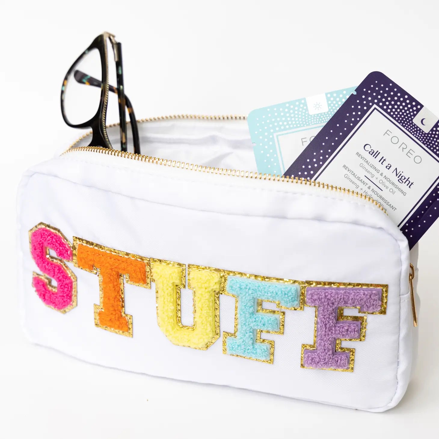 Preppy Nylon Chenille “Stuff” Travel Makeup Pouch