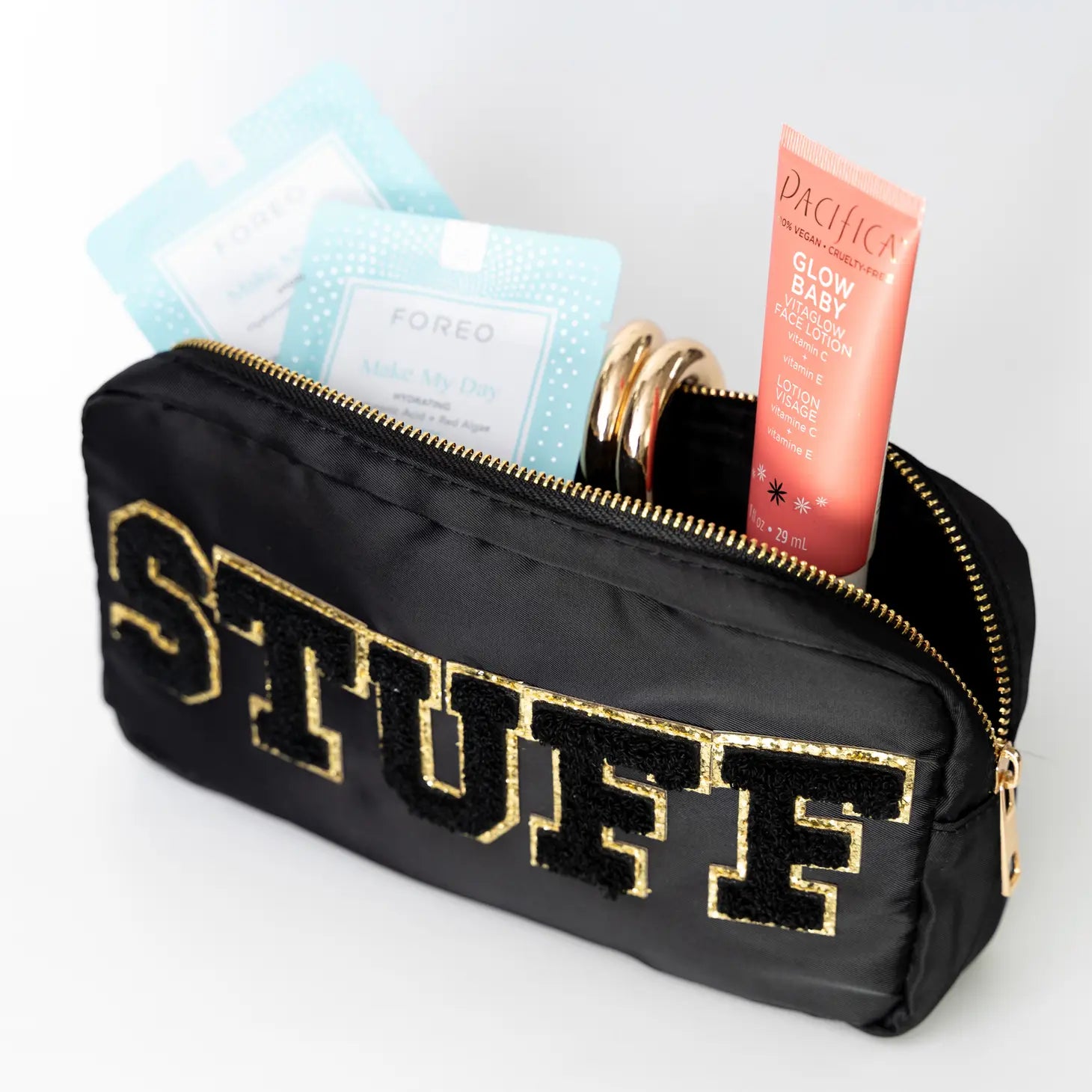 Preppy Nylon Chenille “Stuff” Travel Makeup Pouch