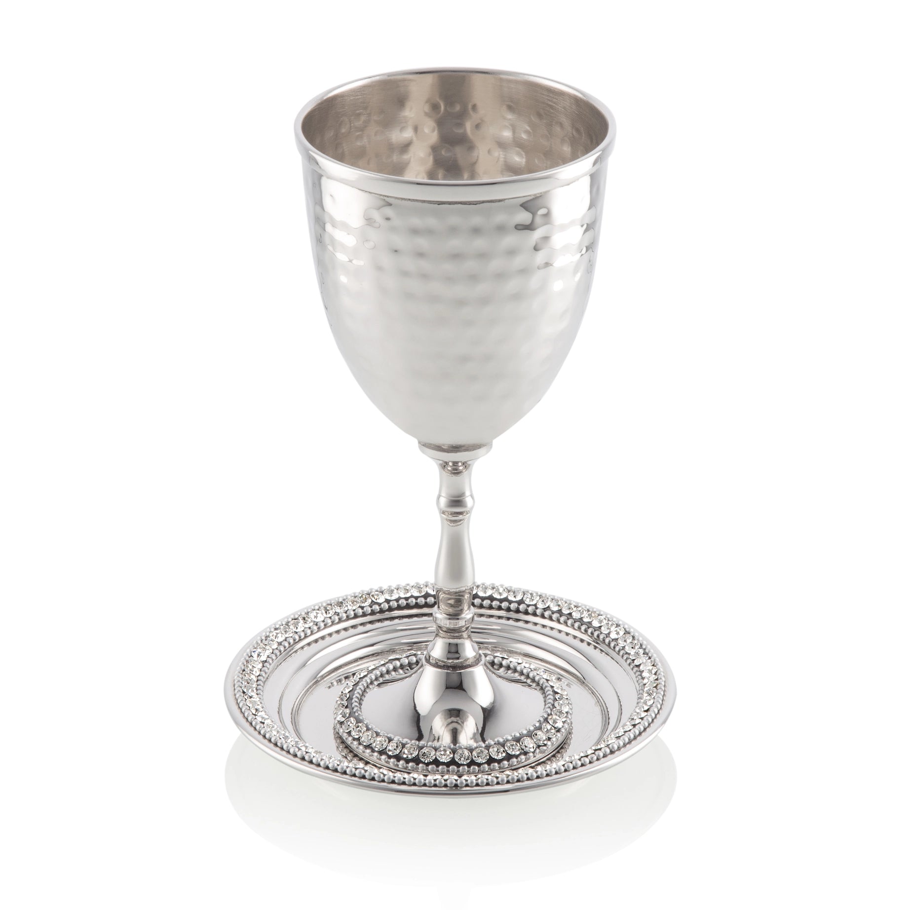 Stainless steel rhinestone kiddish cup on tray