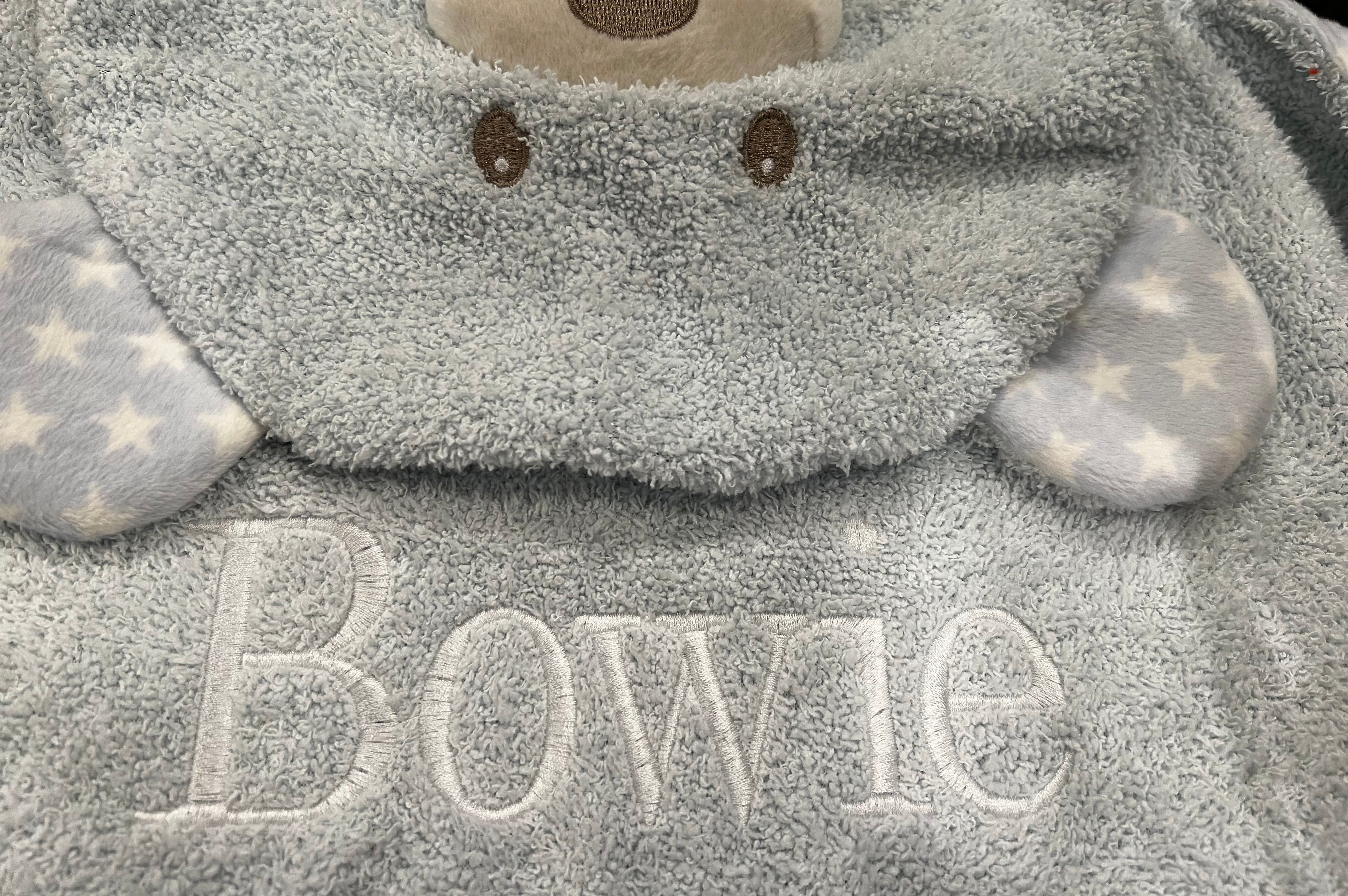 Personalized Baby Terry Plush Hooded Bath Towel - Blue Bear