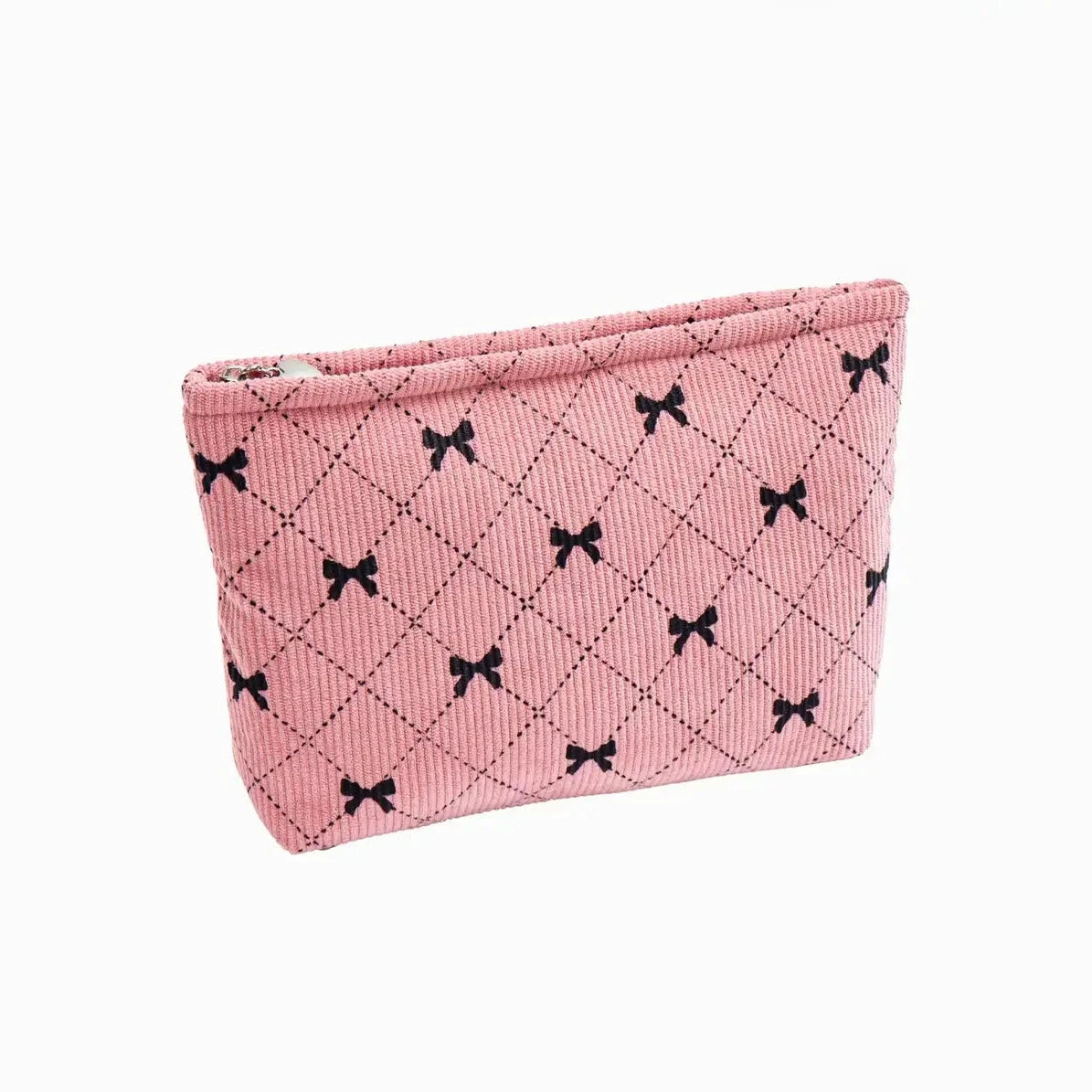 Large Corduroy Sweet Bow Cosmetic Bag - Pink