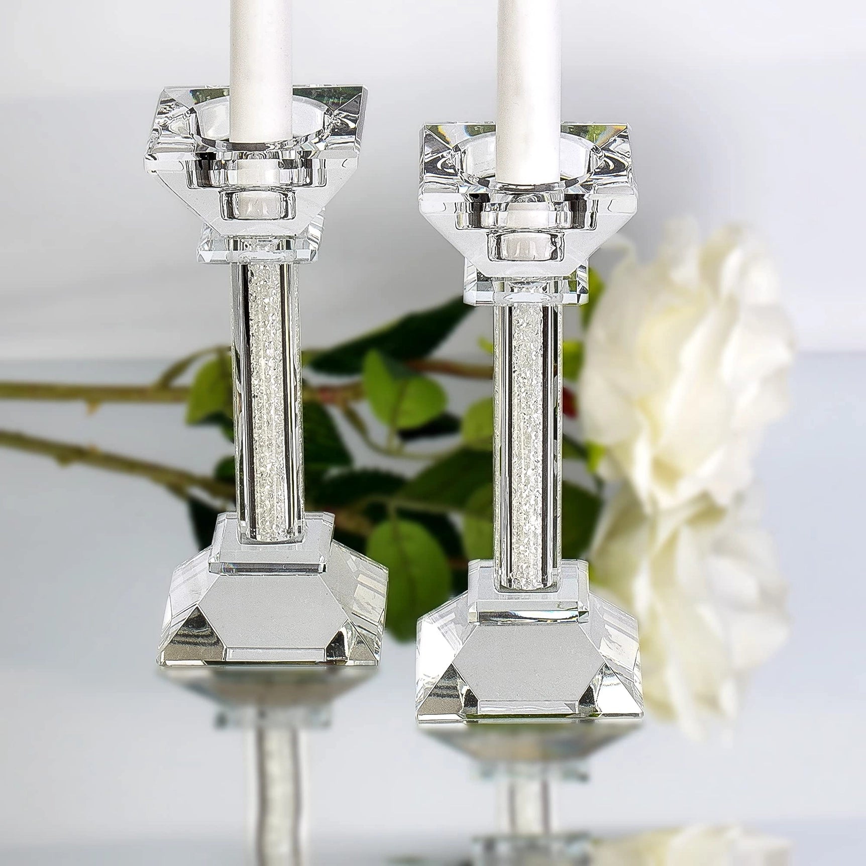 Crystal Candlesticks with Crushed Gemstones - medium