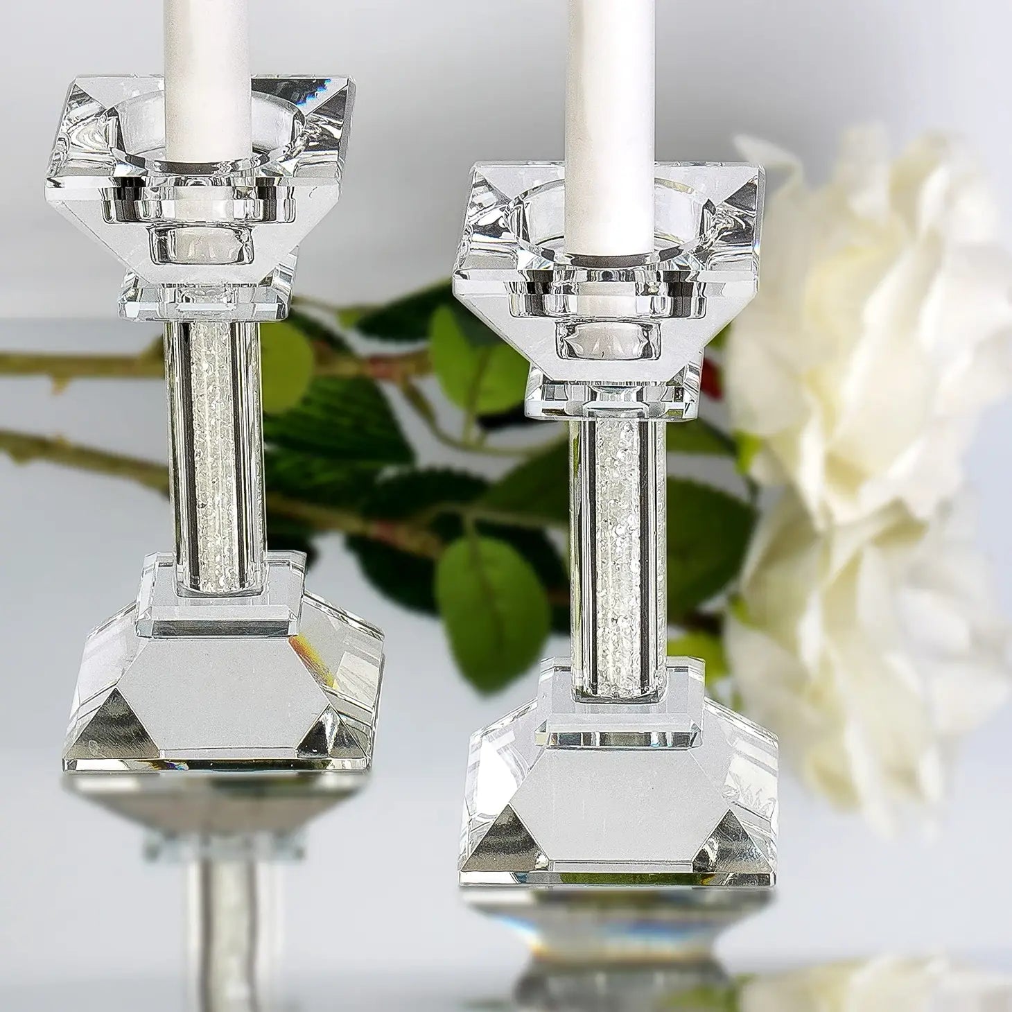 Crystal Candlesticks with Crushed Gemstones - small