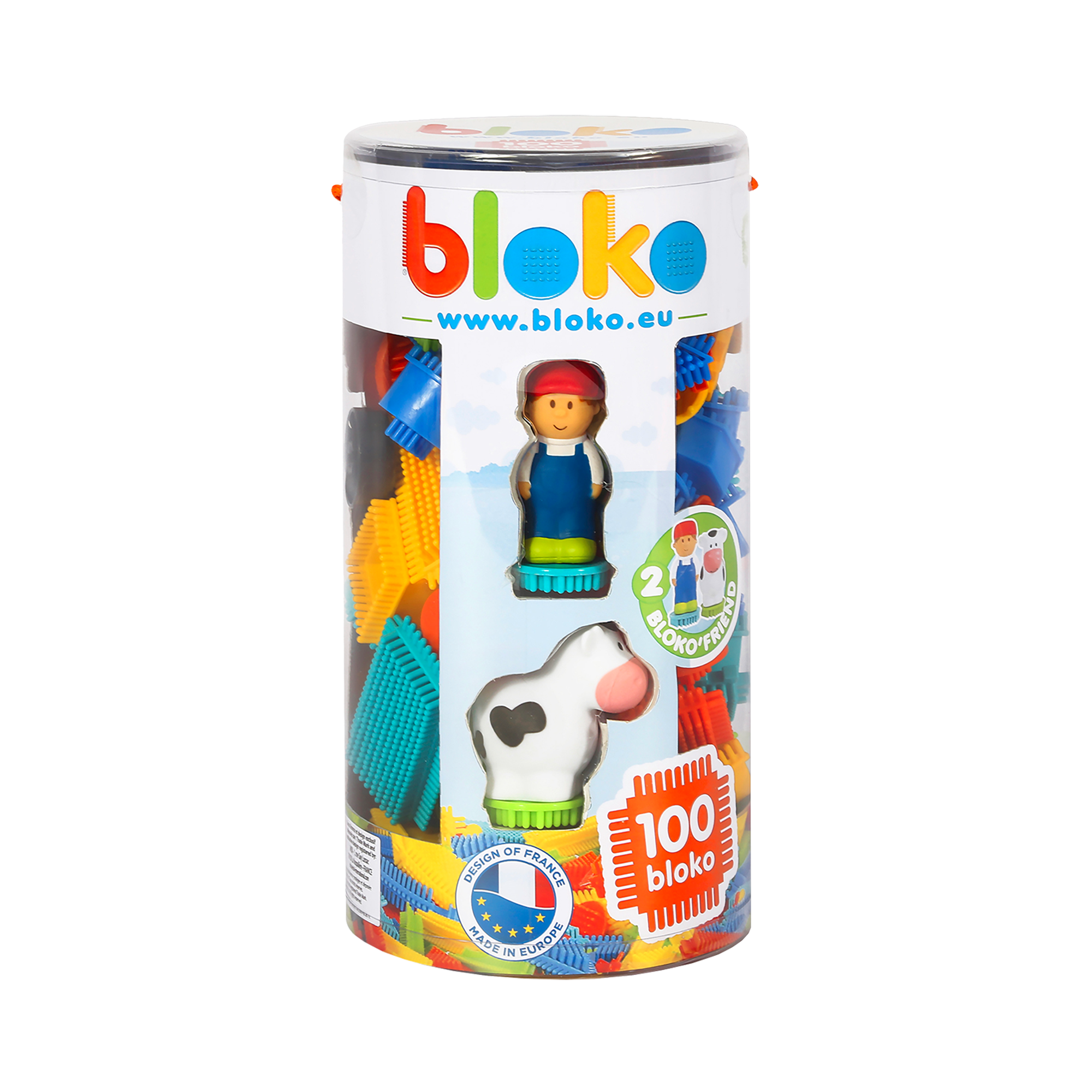 Bloko - 100 Pieces Tube with 2 Bloko 3D Figures w/farm figures