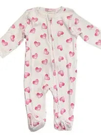 Baby Zipper Footie - Water Colour Hearts