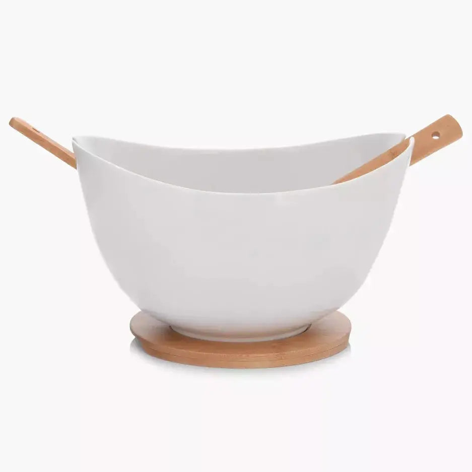 Salad Bowl with Bamboo Serving Set